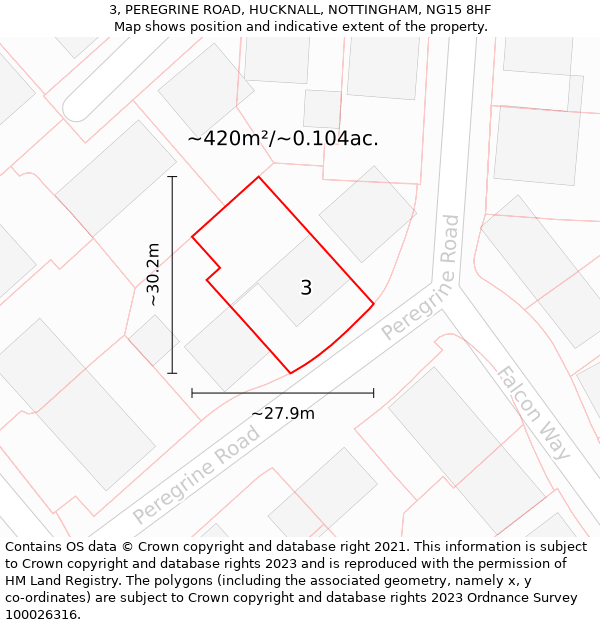 3, PEREGRINE ROAD, HUCKNALL, NOTTINGHAM, NG15 8HF: Plot and title map