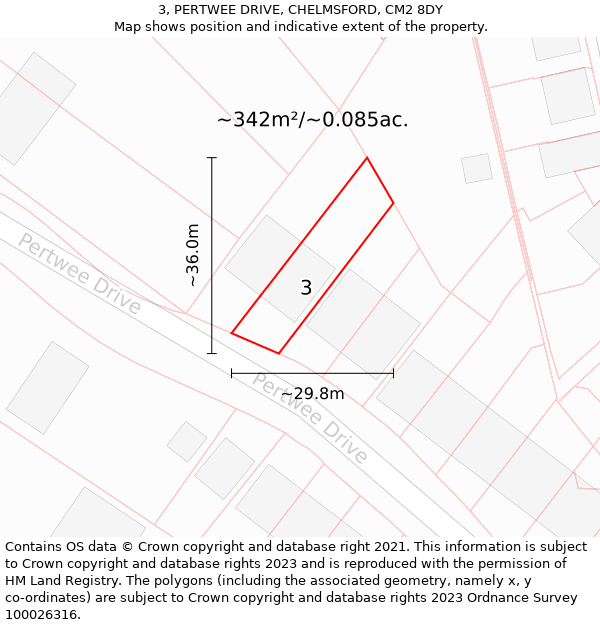 3, PERTWEE DRIVE, CHELMSFORD, CM2 8DY: Plot and title map