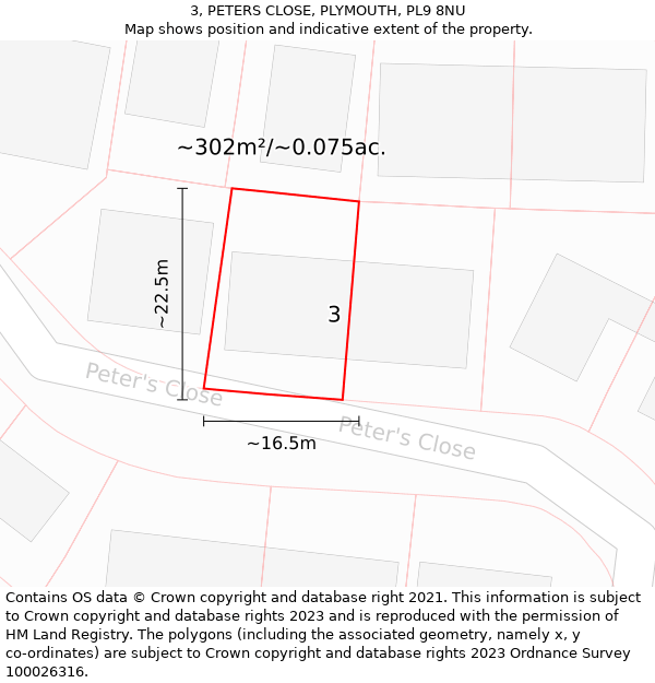 3, PETERS CLOSE, PLYMOUTH, PL9 8NU: Plot and title map