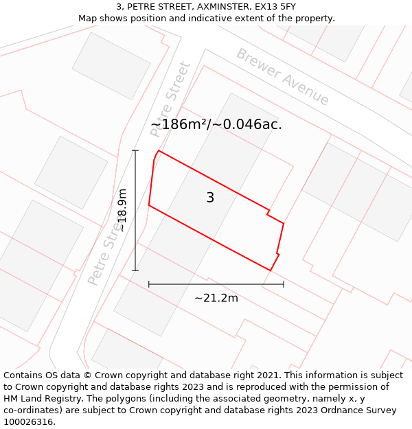 3, PETRE STREET, AXMINSTER, EX13 5FY: Plot and title map