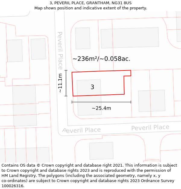 3, PEVERIL PLACE, GRANTHAM, NG31 8US: Plot and title map