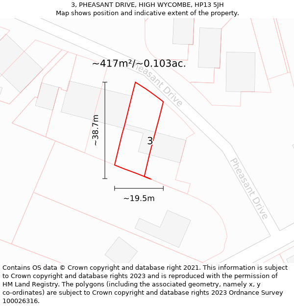3, PHEASANT DRIVE, HIGH WYCOMBE, HP13 5JH: Plot and title map