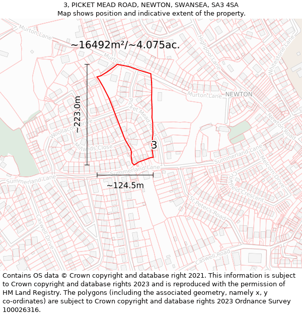 3, PICKET MEAD ROAD, NEWTON, SWANSEA, SA3 4SA: Plot and title map