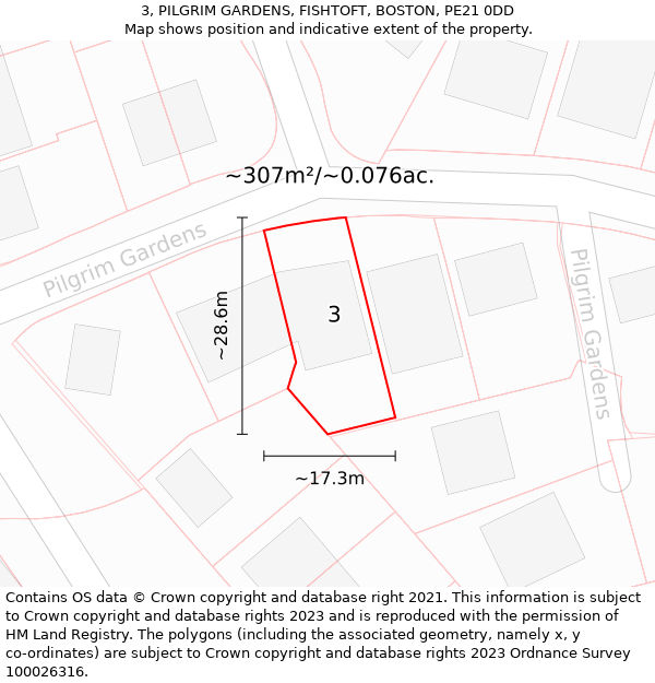 3, PILGRIM GARDENS, FISHTOFT, BOSTON, PE21 0DD: Plot and title map