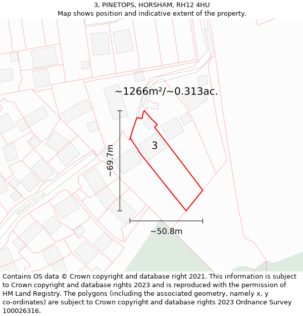 3, PINETOPS, HORSHAM, RH12 4HU: Plot and title map