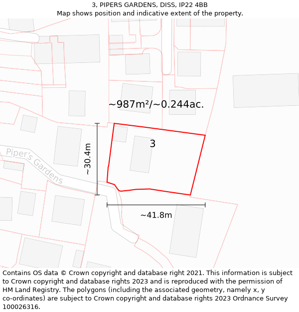 3, PIPERS GARDENS, DISS, IP22 4BB: Plot and title map