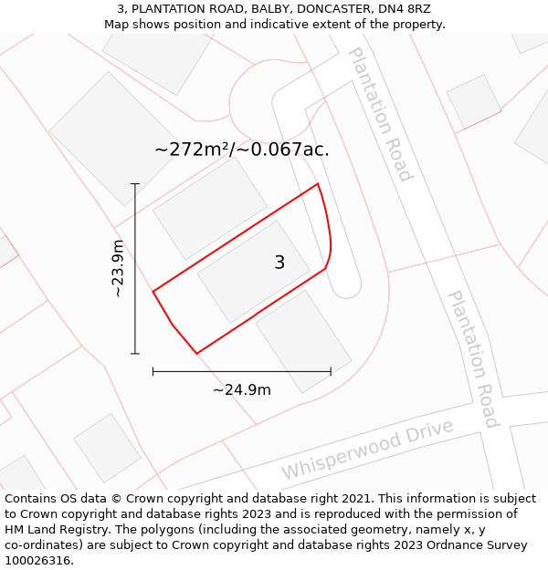 3, PLANTATION ROAD, BALBY, DONCASTER, DN4 8RZ: Plot and title map