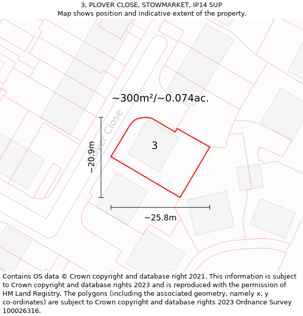 3, PLOVER CLOSE, STOWMARKET, IP14 5UP: Plot and title map