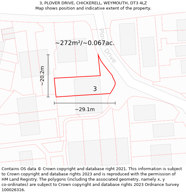 3, PLOVER DRIVE, CHICKERELL, WEYMOUTH, DT3 4LZ: Plot and title map