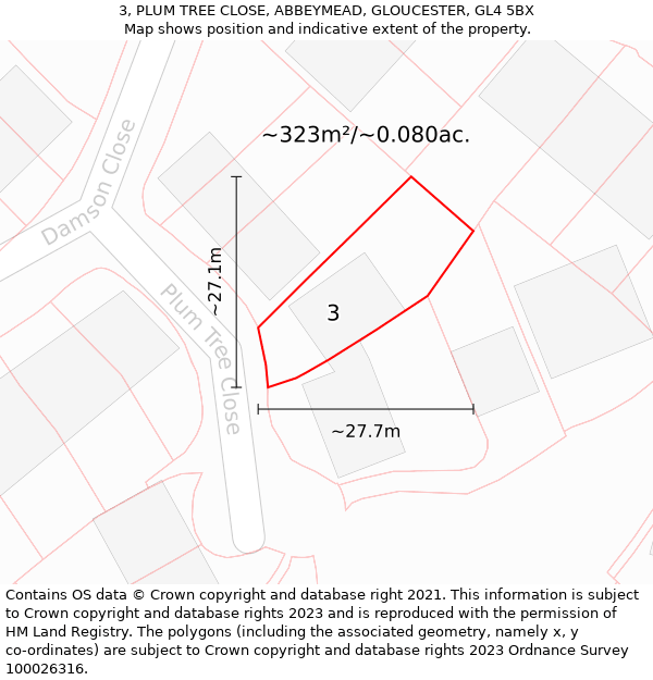 3, PLUM TREE CLOSE, ABBEYMEAD, GLOUCESTER, GL4 5BX: Plot and title map