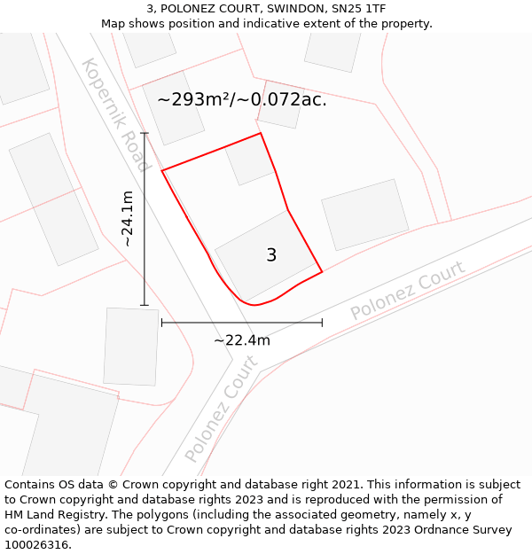 3, POLONEZ COURT, SWINDON, SN25 1TF: Plot and title map