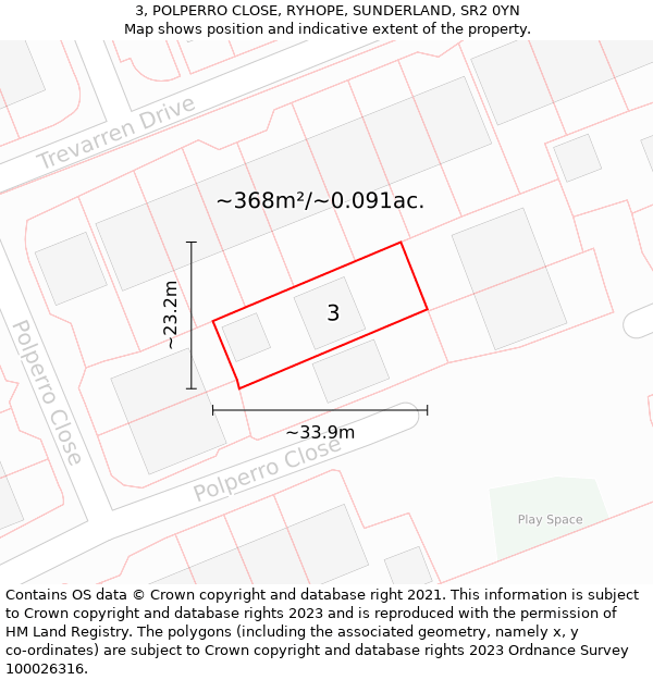 3, POLPERRO CLOSE, RYHOPE, SUNDERLAND, SR2 0YN: Plot and title map