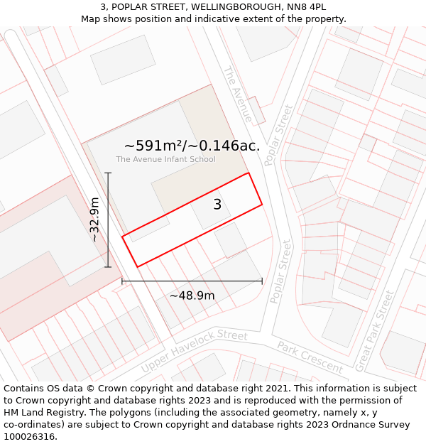 3, POPLAR STREET, WELLINGBOROUGH, NN8 4PL: Plot and title map