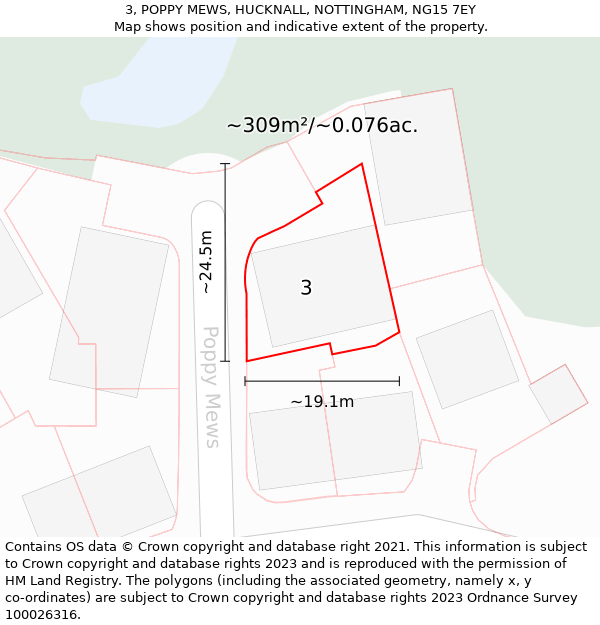 3, POPPY MEWS, HUCKNALL, NOTTINGHAM, NG15 7EY: Plot and title map