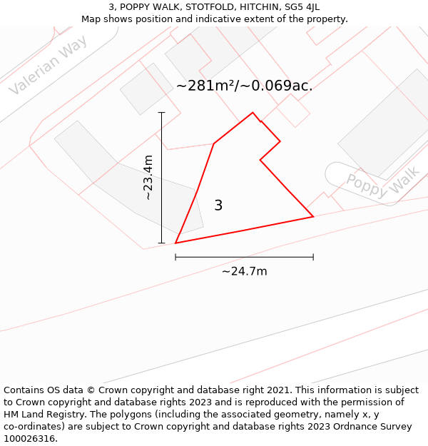 3, POPPY WALK, STOTFOLD, HITCHIN, SG5 4JL: Plot and title map