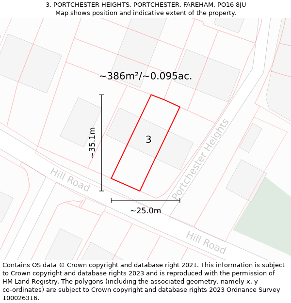 3, PORTCHESTER HEIGHTS, PORTCHESTER, FAREHAM, PO16 8JU: Plot and title map