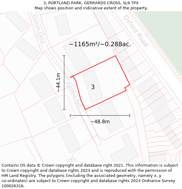 3, PORTLAND PARK, GERRARDS CROSS, SL9 7PX: Plot and title map