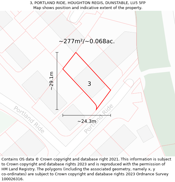 3, PORTLAND RIDE, HOUGHTON REGIS, DUNSTABLE, LU5 5FP: Plot and title map