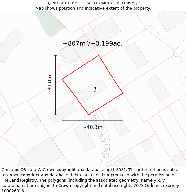 3, PRESBYTERY CLOSE, LEOMINSTER, HR6 8QP: Plot and title map