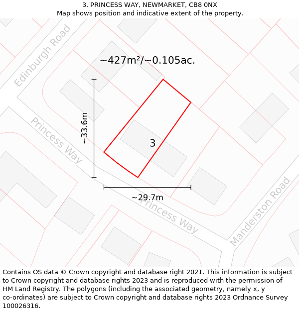 3, PRINCESS WAY, NEWMARKET, CB8 0NX: Plot and title map