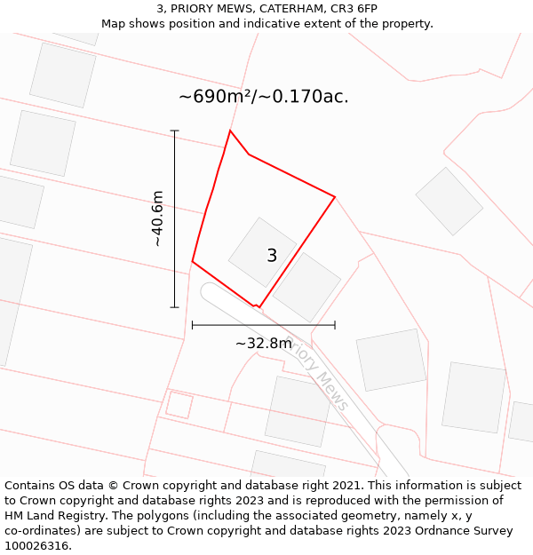 3, PRIORY MEWS, CATERHAM, CR3 6FP: Plot and title map