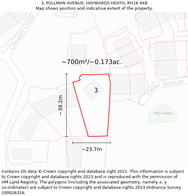 3, PULLMAN AVENUE, HAYWARDS HEATH, RH16 4XB: Plot and title map