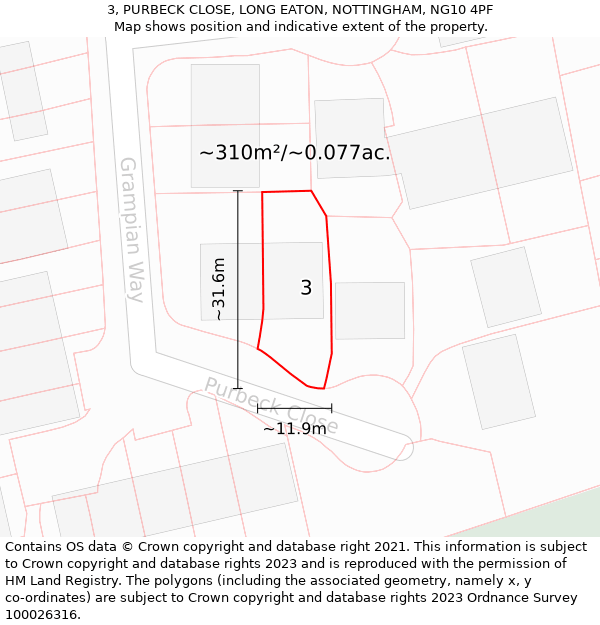 3, PURBECK CLOSE, LONG EATON, NOTTINGHAM, NG10 4PF: Plot and title map