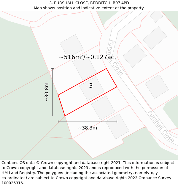 3, PURSHALL CLOSE, REDDITCH, B97 4PD: Plot and title map