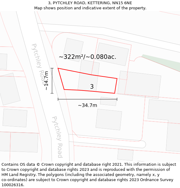 3, PYTCHLEY ROAD, KETTERING, NN15 6NE: Plot and title map