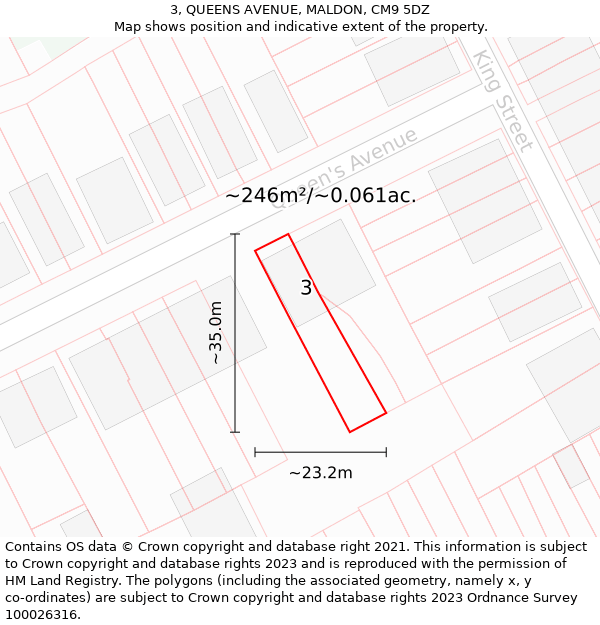 3, QUEENS AVENUE, MALDON, CM9 5DZ: Plot and title map