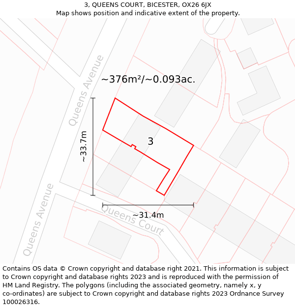 3, QUEENS COURT, BICESTER, OX26 6JX: Plot and title map