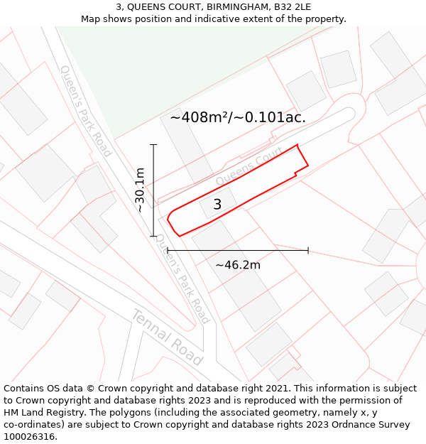 3, QUEENS COURT, BIRMINGHAM, B32 2LE: Plot and title map