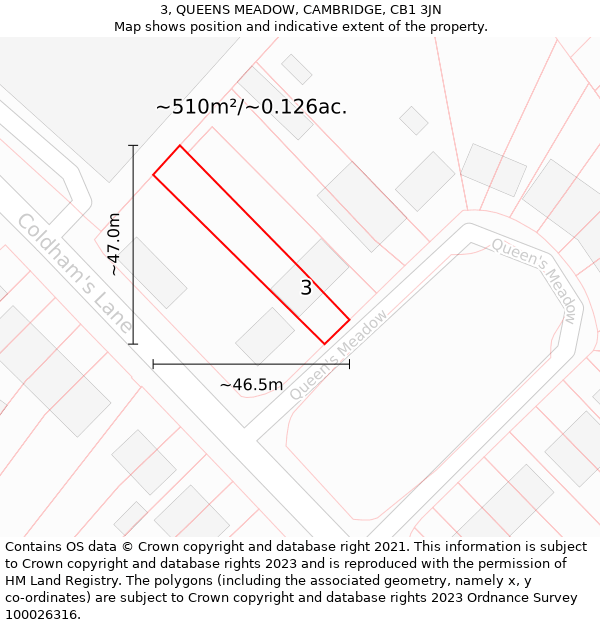 3, QUEENS MEADOW, CAMBRIDGE, CB1 3JN: Plot and title map