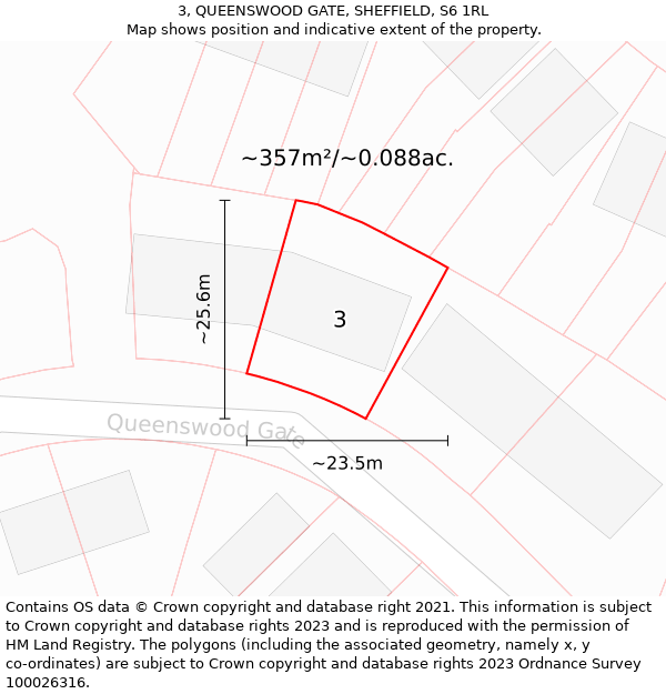3, QUEENSWOOD GATE, SHEFFIELD, S6 1RL: Plot and title map