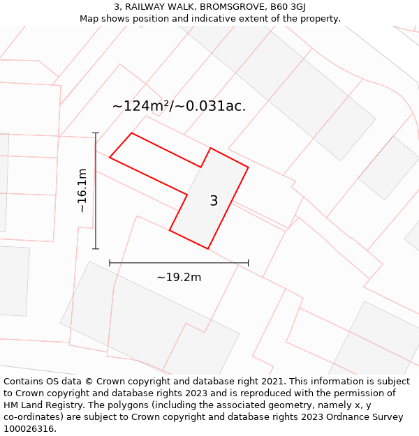 3, RAILWAY WALK, BROMSGROVE, B60 3GJ: Plot and title map