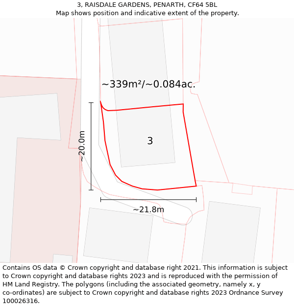 3, RAISDALE GARDENS, PENARTH, CF64 5BL: Plot and title map