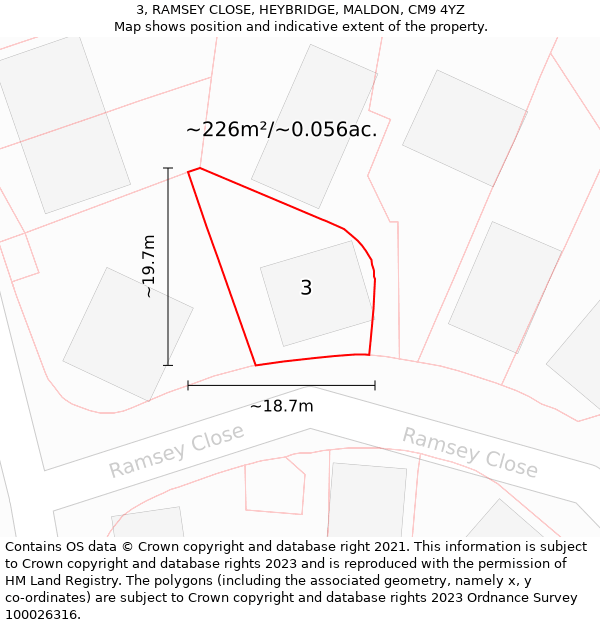 3, RAMSEY CLOSE, HEYBRIDGE, MALDON, CM9 4YZ: Plot and title map