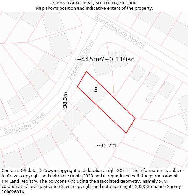 3, RANELAGH DRIVE, SHEFFIELD, S11 9HE: Plot and title map