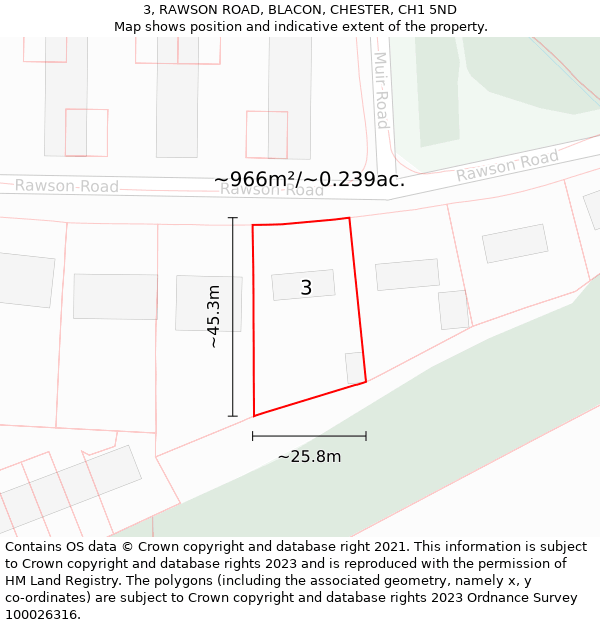 3, RAWSON ROAD, BLACON, CHESTER, CH1 5ND: Plot and title map
