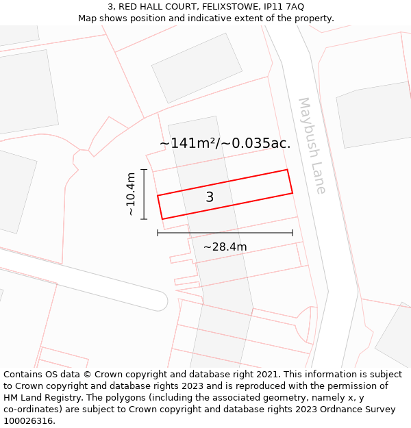 3, RED HALL COURT, FELIXSTOWE, IP11 7AQ: Plot and title map