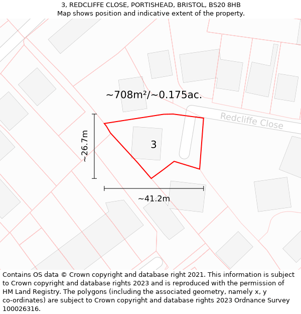 3, REDCLIFFE CLOSE, PORTISHEAD, BRISTOL, BS20 8HB: Plot and title map