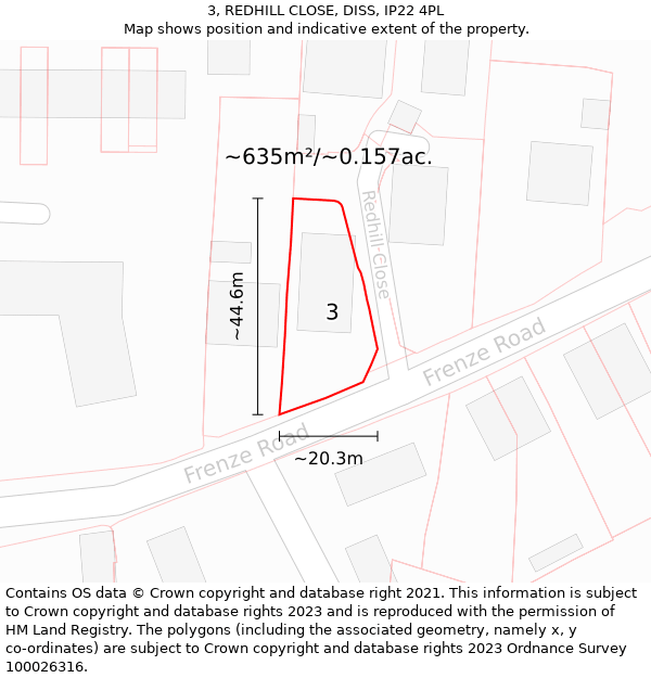 3, REDHILL CLOSE, DISS, IP22 4PL: Plot and title map