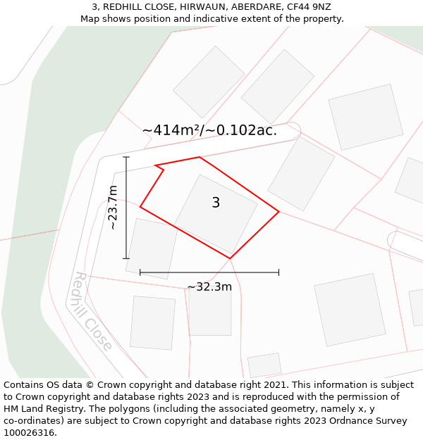 3, REDHILL CLOSE, HIRWAUN, ABERDARE, CF44 9NZ: Plot and title map