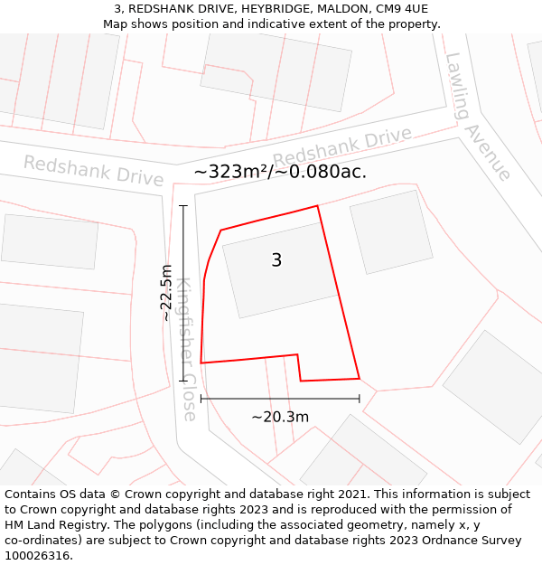 3, REDSHANK DRIVE, HEYBRIDGE, MALDON, CM9 4UE: Plot and title map