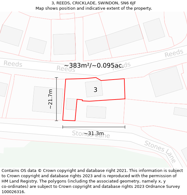 3, REEDS, CRICKLADE, SWINDON, SN6 6JF: Plot and title map