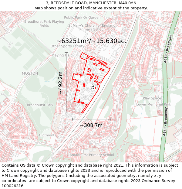 3, REEDSDALE ROAD, MANCHESTER, M40 0AN: Plot and title map