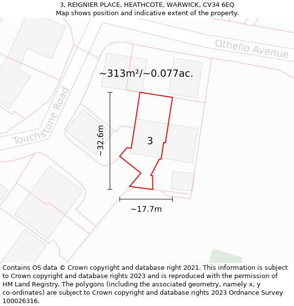 3, REIGNIER PLACE, HEATHCOTE, WARWICK, CV34 6EQ: Plot and title map