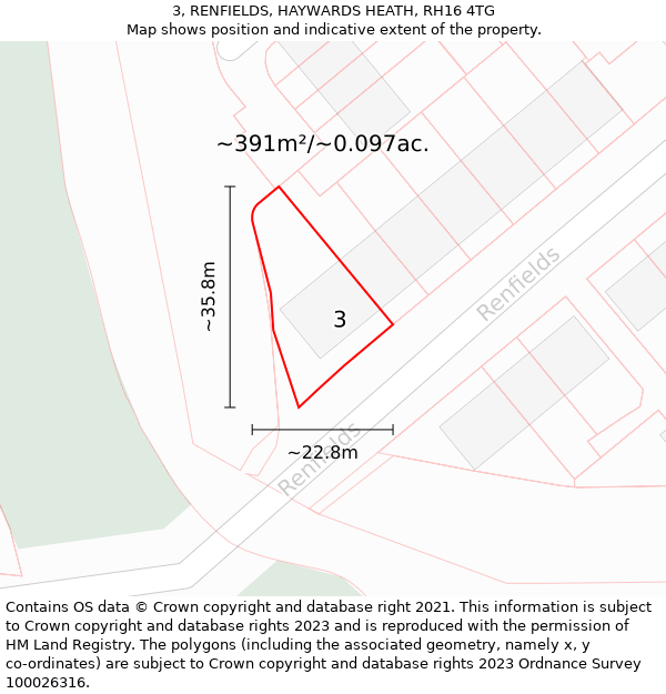 3, RENFIELDS, HAYWARDS HEATH, RH16 4TG: Plot and title map