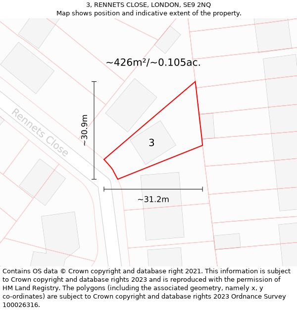 3, RENNETS CLOSE, LONDON, SE9 2NQ: Plot and title map