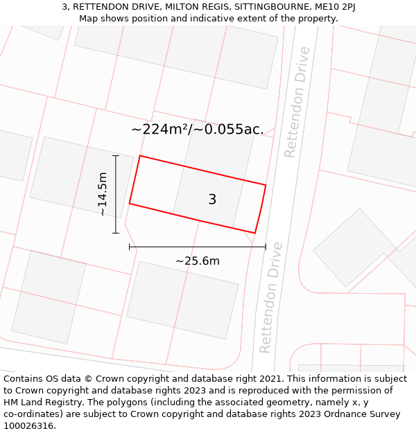 3, RETTENDON DRIVE, MILTON REGIS, SITTINGBOURNE, ME10 2PJ: Plot and title map